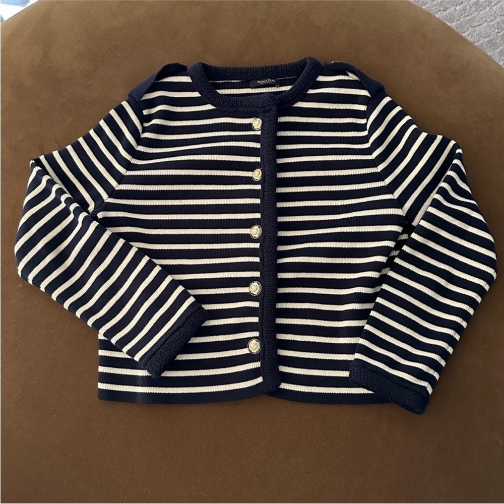 Striped Navy and White Cardigan